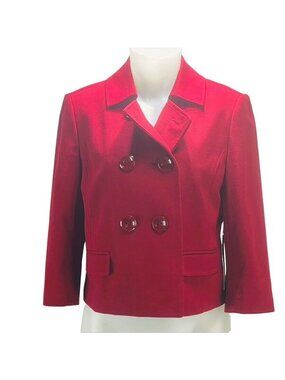 Ann Taylor Petites Red Double-Breasted Cropped Jacket Size 6P
